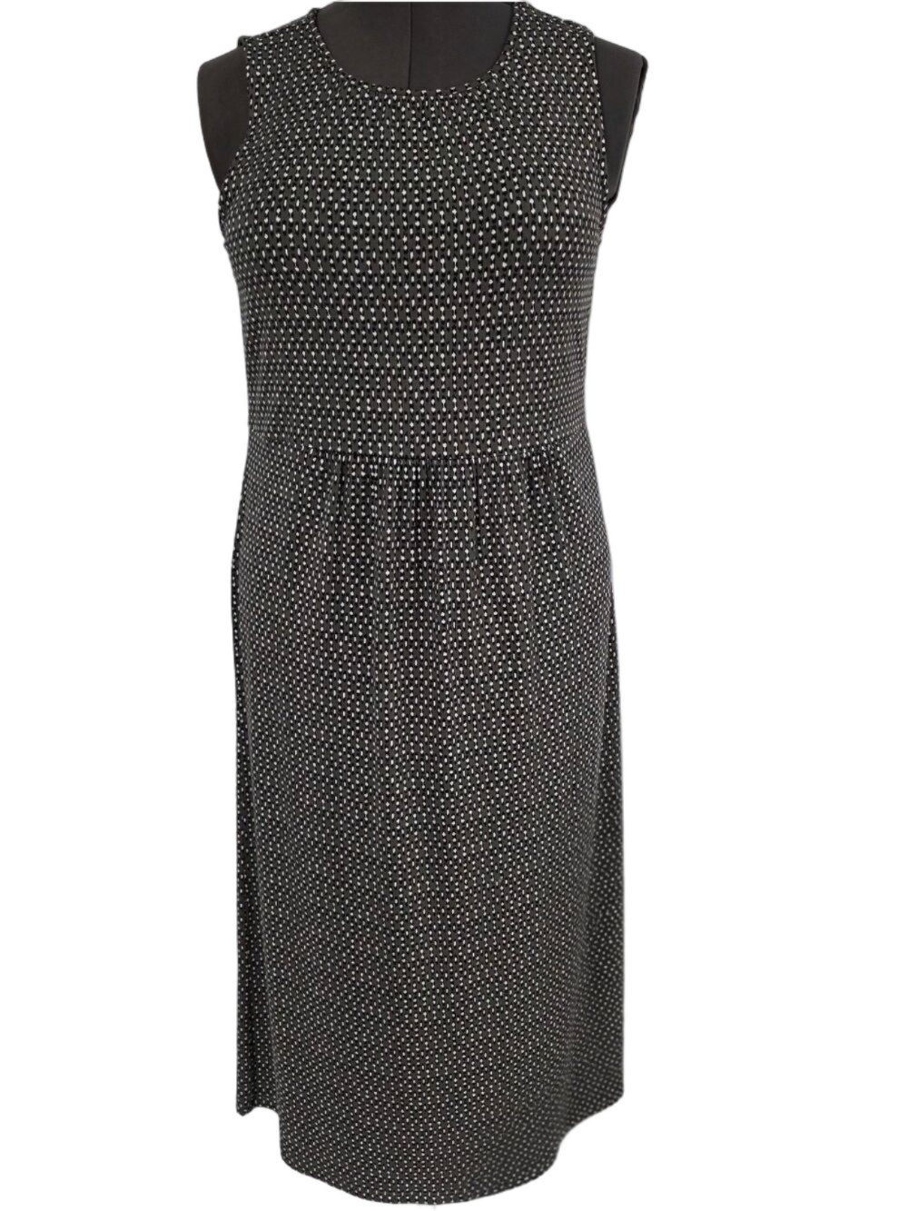 J.Jill Wearever Sleeveless Stretchy Midi Dress, Ikat-Style Dash Pattern, Sz MP